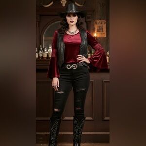 Fringe Burgundy Velvet Women's Top M whymsigoth rave grunge vamp formal